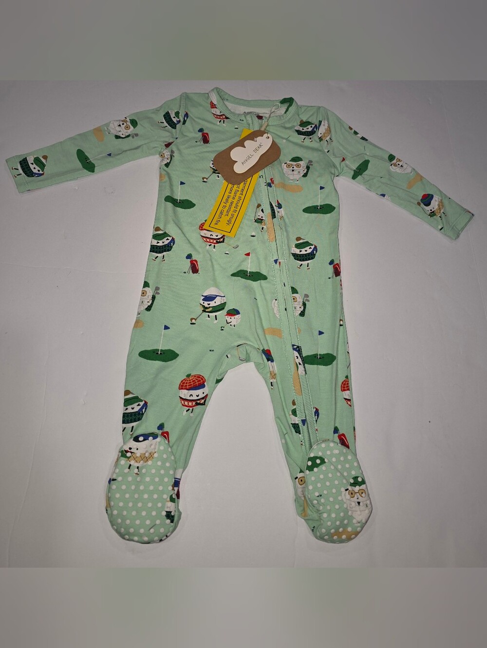 Angel Dear Mint Green Golf Character Footed Pajamas - Picture 3 of 10